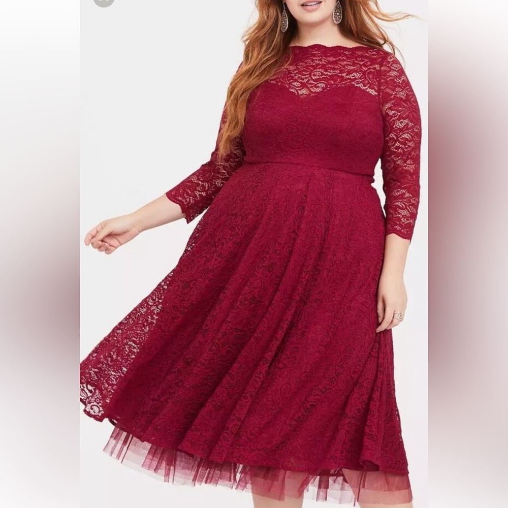 Torrid Deep Red Lace Long Sleeve Dress